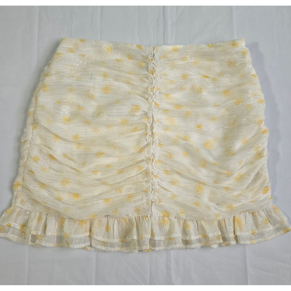 Forever 21 Floral Mini Skirt Lot of 2 Ruched Ruffle White Yellow Blue Large NWT - Picture 2 of 16